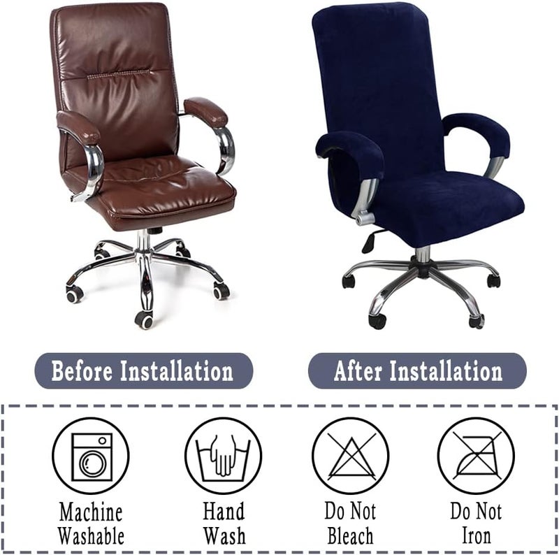 ITFRO 3 Piece Office Chair Cover with Armrest Covers Velvet Computer Desk Chair Cover with Zipper Universal Rotating Gaming Chair Slipcover High Back Chair Seat Protector (Royal Blue) - Image 4